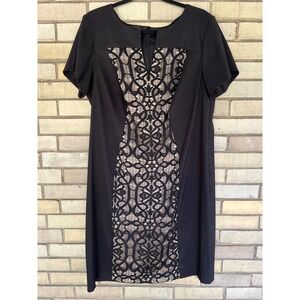 Connected Apparel Black Lace Panel Sheath Dress Size 16W Short Sleeve